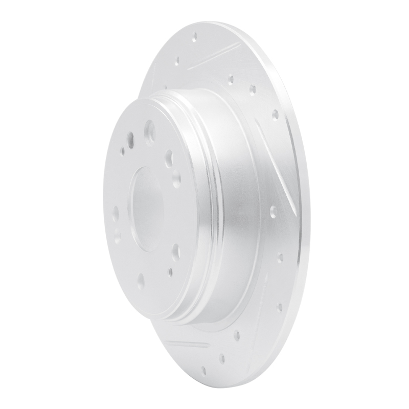 Honda CR-V Brake Rotor (1) - Rear Left - R1 Concepts - Drilled & Slotted - Silver - `02-`04